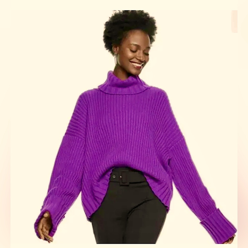 NINE WEST Purple Wool-Blend Turtleneck Oversized Sweater Sz. XS